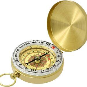 Compass Waterproof Hiking Survival Navigation Lg Dial w Keychain Loop Gold Color